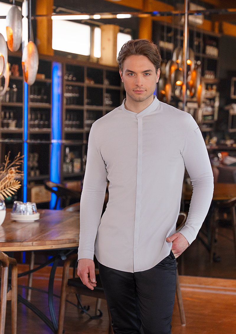 Hemd, Langarmshirt, Knopfleiste, Crepe, Unifarben