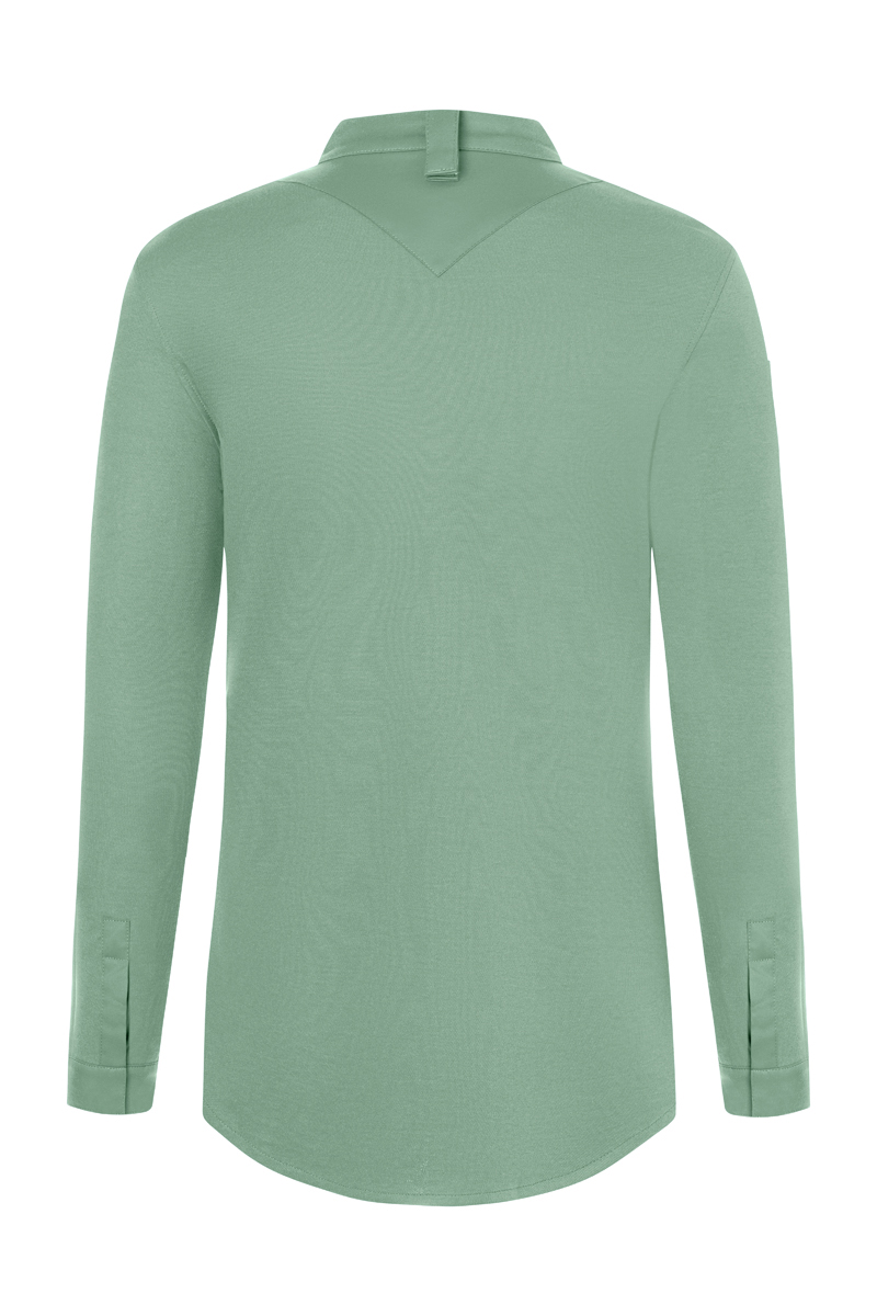 Langarmshirt, V-Ausschnitt, Hemdstoff, Mantelnaht, Unifarben