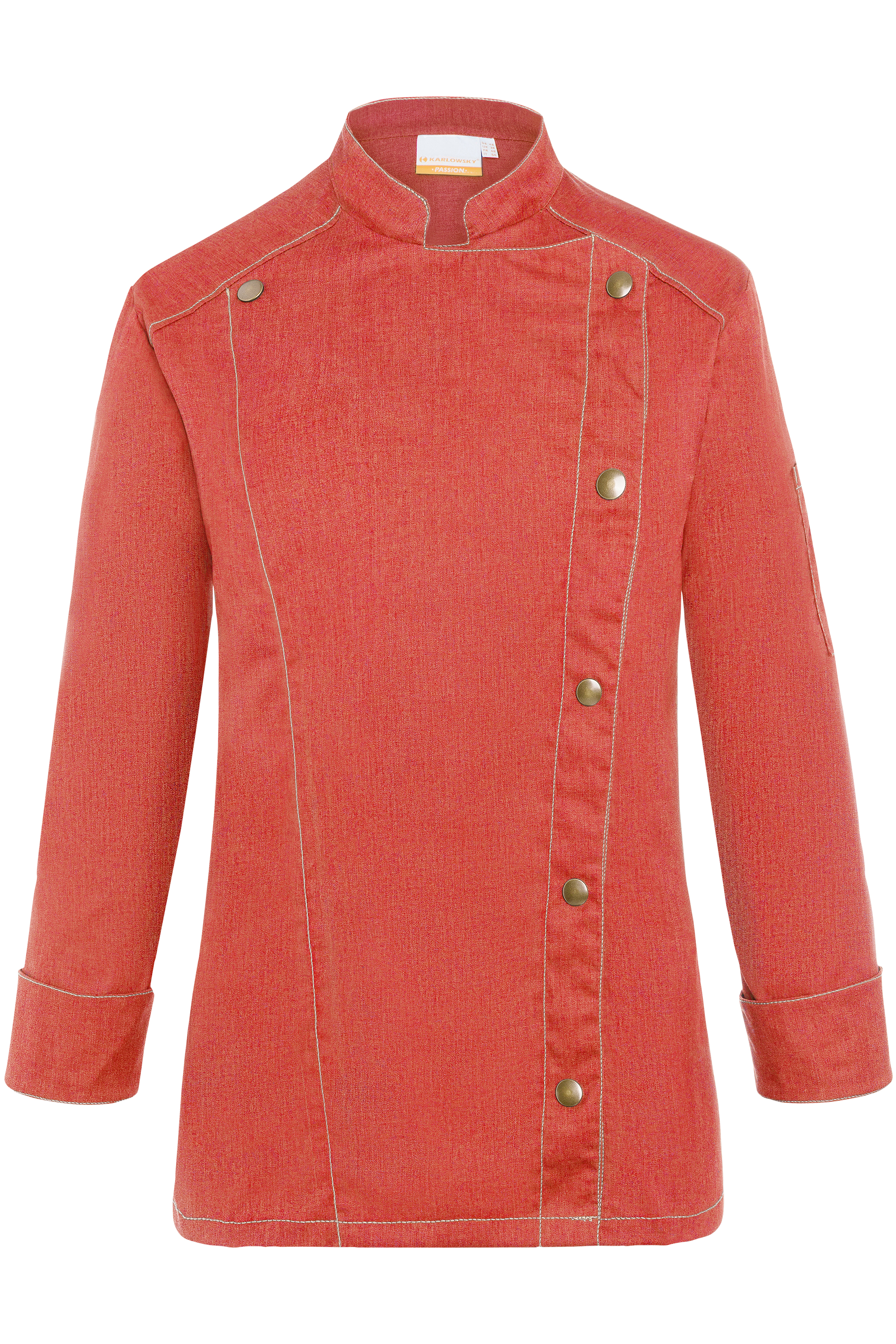 Langarm Damen-Kochjacke Jeans-Style, leicht tailliert