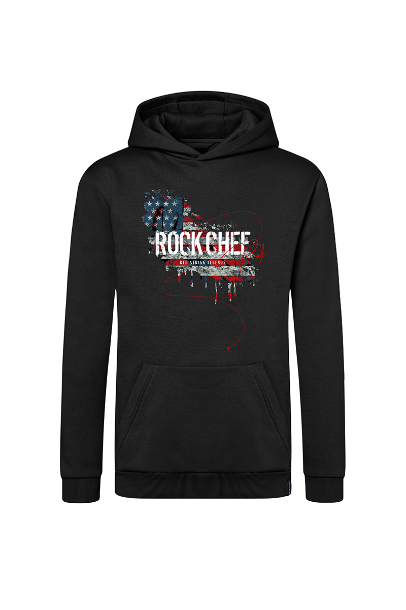 schwarzer Hoodie, Kapuze, Kängurutasche, Frontprint, Baumwollmix, schwarzer Hoodie, Kängurutasche, Langarm, Frontprint, Flaggenmotiv