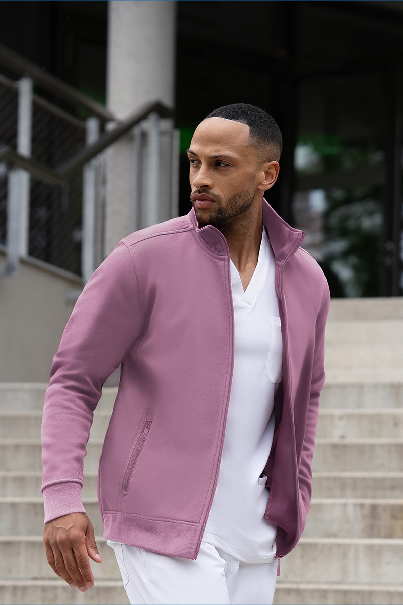 jacke, reissverschluss, pumphals Kragen, rosafarbene jacke, sportlich, pink jacket, Reißverschlusstasche, lange Ärmel, Stehkragen, Herrenmode, Herrenjacke, Pulloverjacke, Vorderseite zip, Reißverschluss, Unifarben