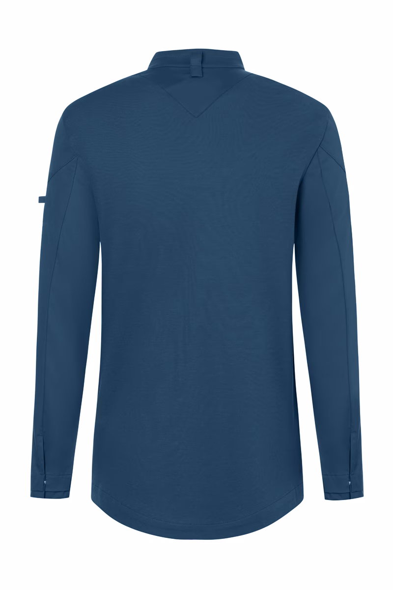 Hemdbluse, Langarm, Kragenrückseite, Unifarben, Verschlusslos, langhals, langehalsausschnitt, langärmlig, blau, oberteil