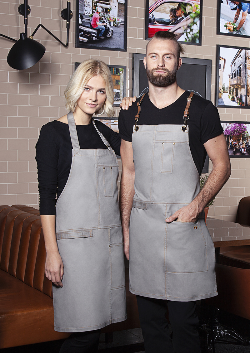 Bib Apron Urban Casual-Style Cotton in stone grey, with Buckle