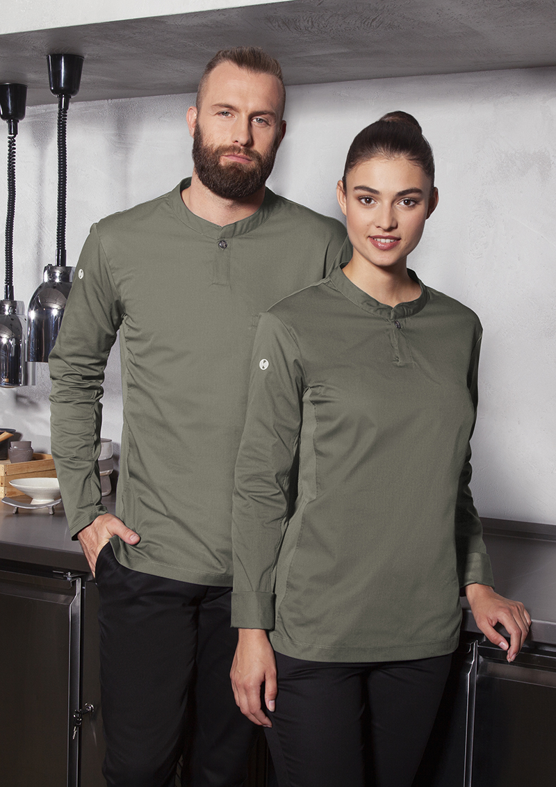 Langarm Damen-Arbeitsshirt Performance in salbei, Slim Fit