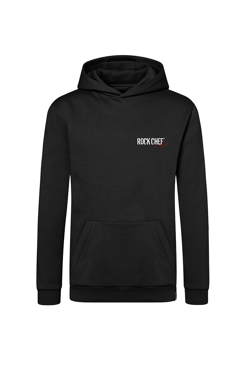 Kapuzenpullover, Schwarz, Kängurutasche, Langarm, Brustlogo