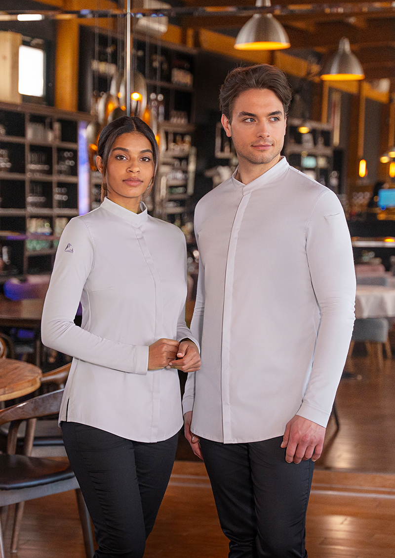 Kochjacke, langer Arm, weiße Hemd, unisex, einfarbig