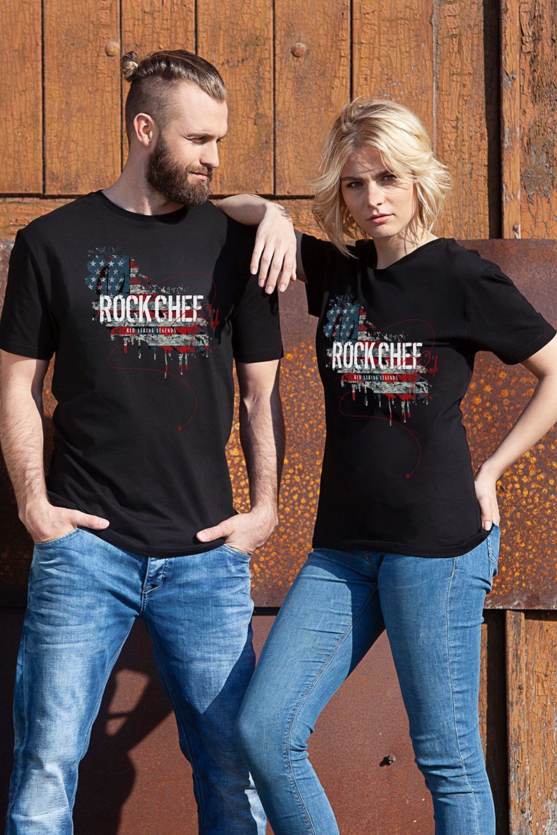 T-Shirt, schwarz, Kurzarm, Frontprint, Rockmotiv