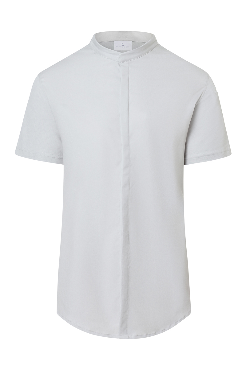hem Shirt, kurzarm, weiß, Stehkragen, Vorderblende