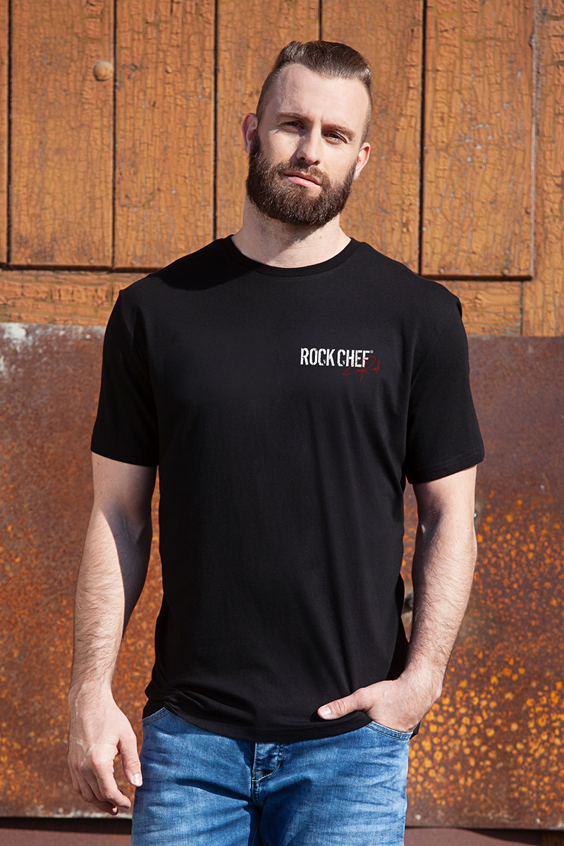 T-Shirt, Schwarz, Kurzarm, Raglan-Logo, Rock Chef