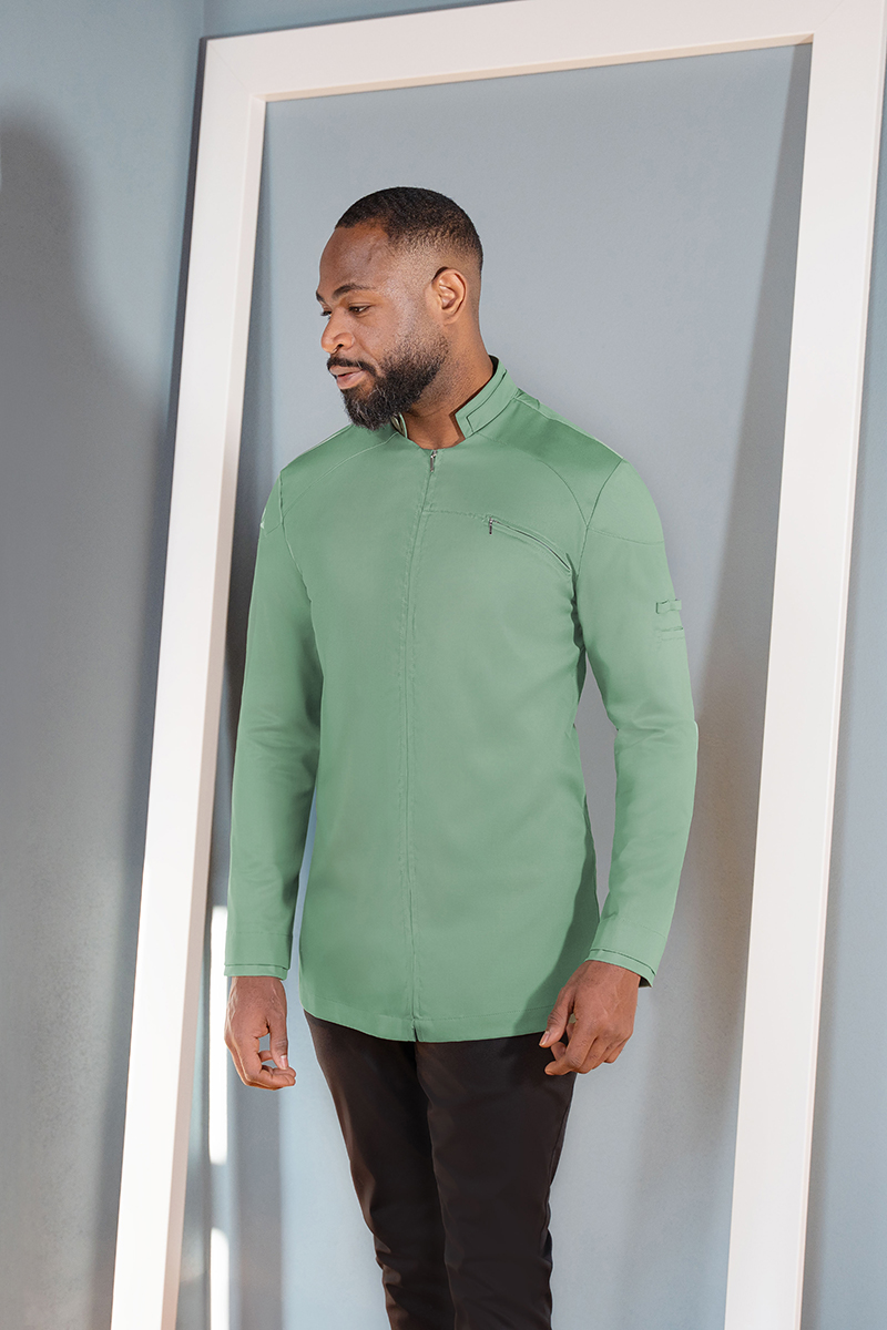 kurzarmiges shirt, Mandarin-Top, Kragen-Langarm, Mintgrün,  front zipper pocket, grüne Tunika, Langarm, Stehkragen, Brusttasche mit Reißverschluss, einfarbig