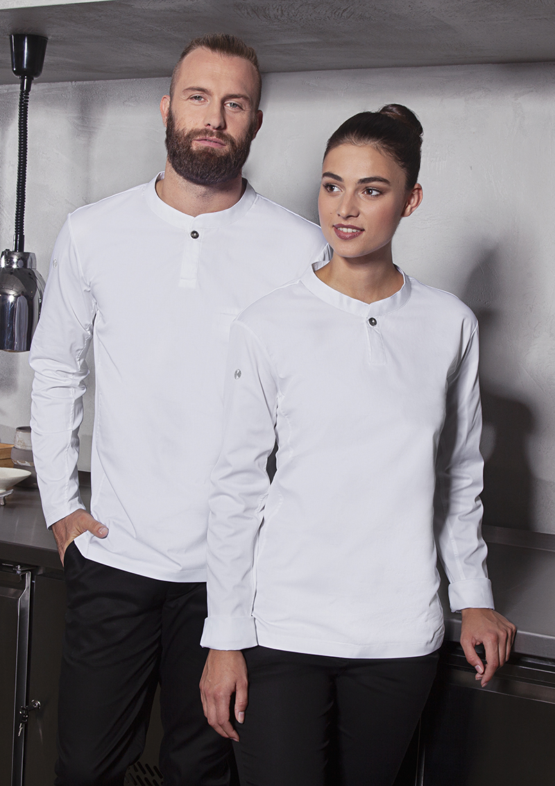 Langarm Herren-Arbeitsshirt Performance in weiß, Slim Fit