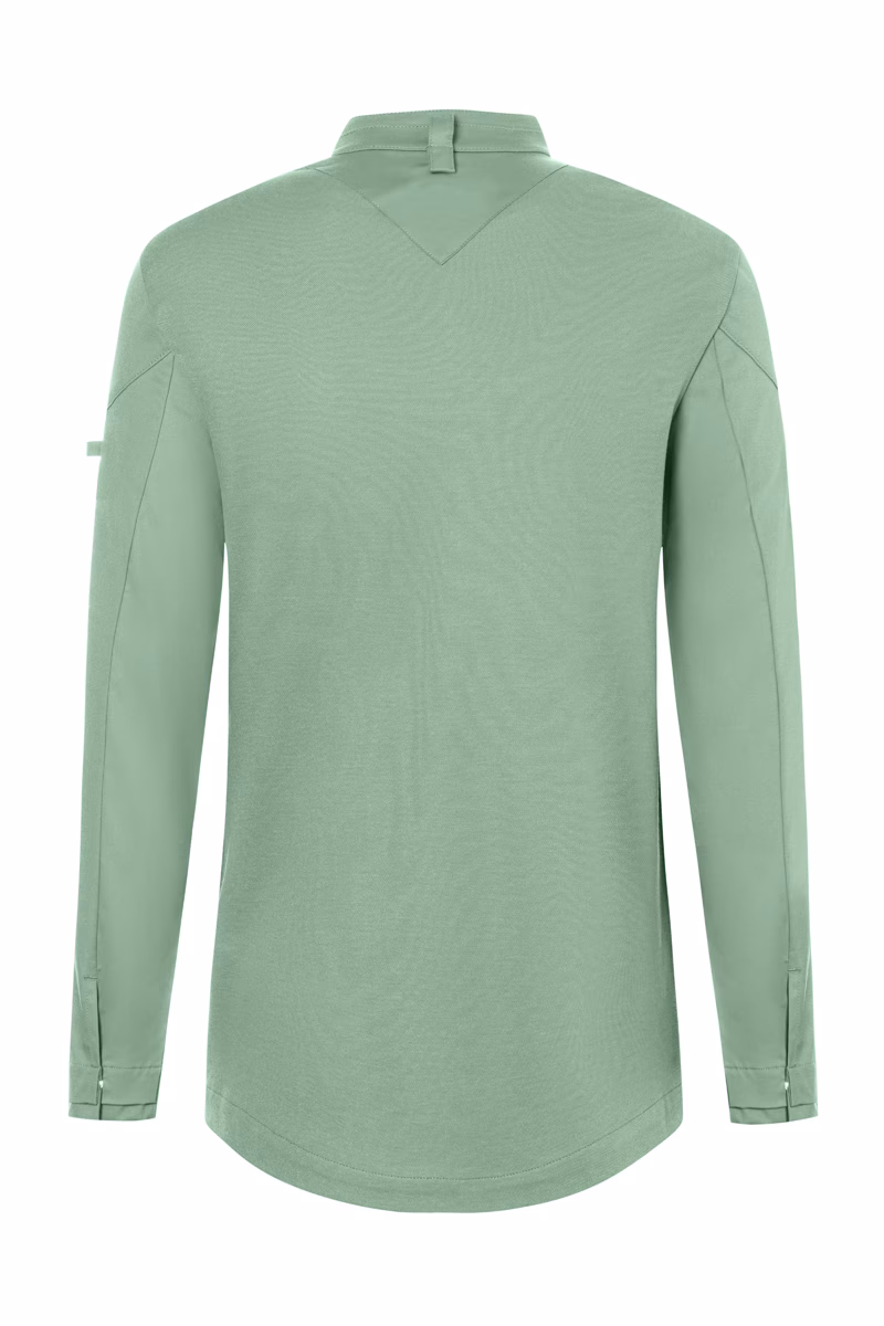 Langer Armellatz, Hemdrock, Mintgrün, V-Ausschnitt Rückseite, Kragendetail, langarmshirt, Grün, Rundhals, Kragenlos?, Langarm