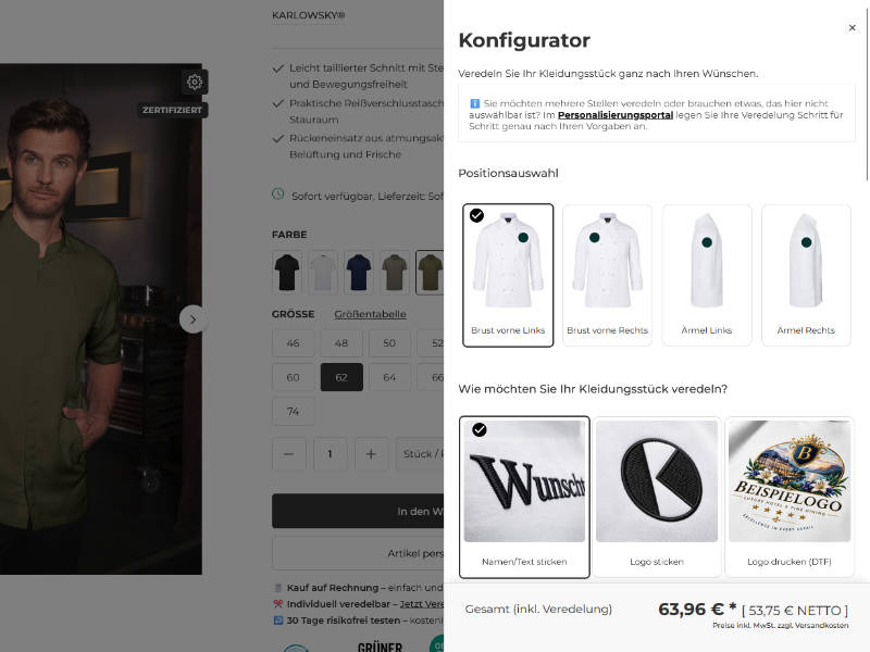 Konfigurator mit Position, Verfahren und Preis