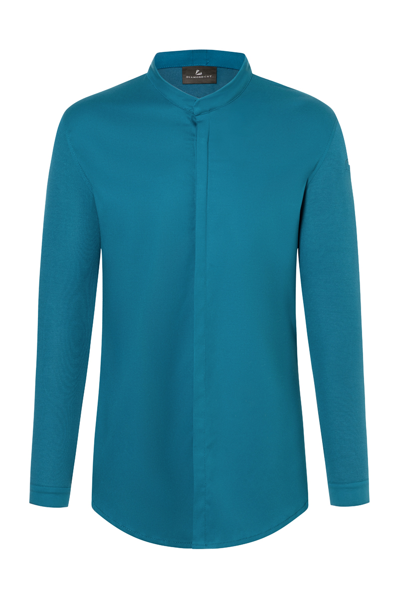 Hemd, Langarm, Blau, Kragenlos, Glatt