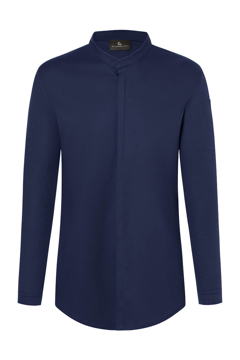 Pierceable collar?, lange Ärmel, dunkelblau, knopflose Vorderseite, freizeitshirt, Hemd, Langarm, Navy, Kragenlos, Knopfleiste