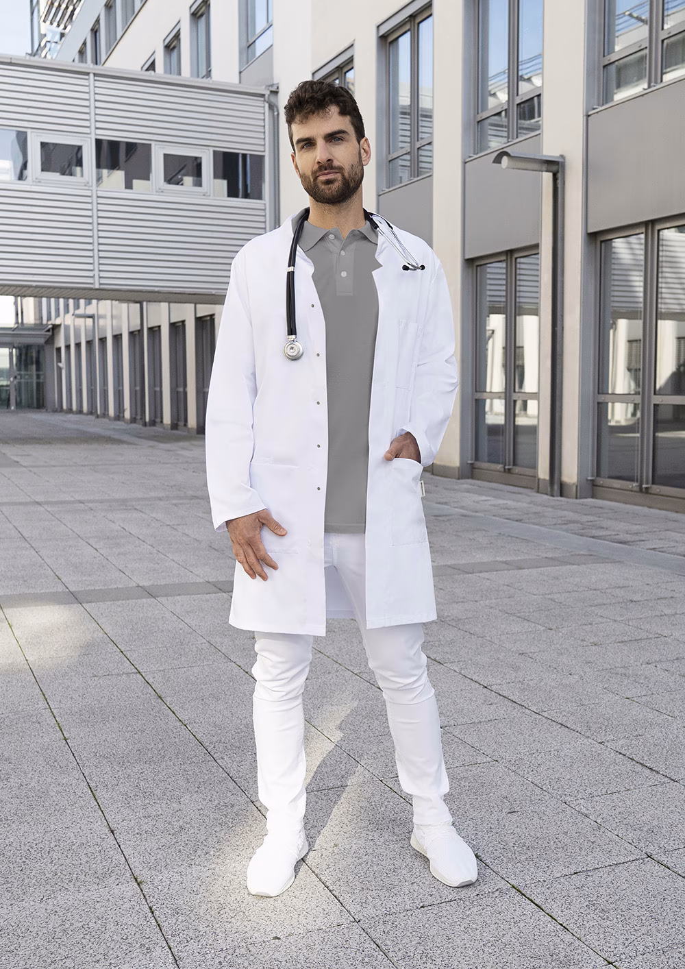 Men´s Medical and Lab Coat Modern-Shape with Stand-Up Collar