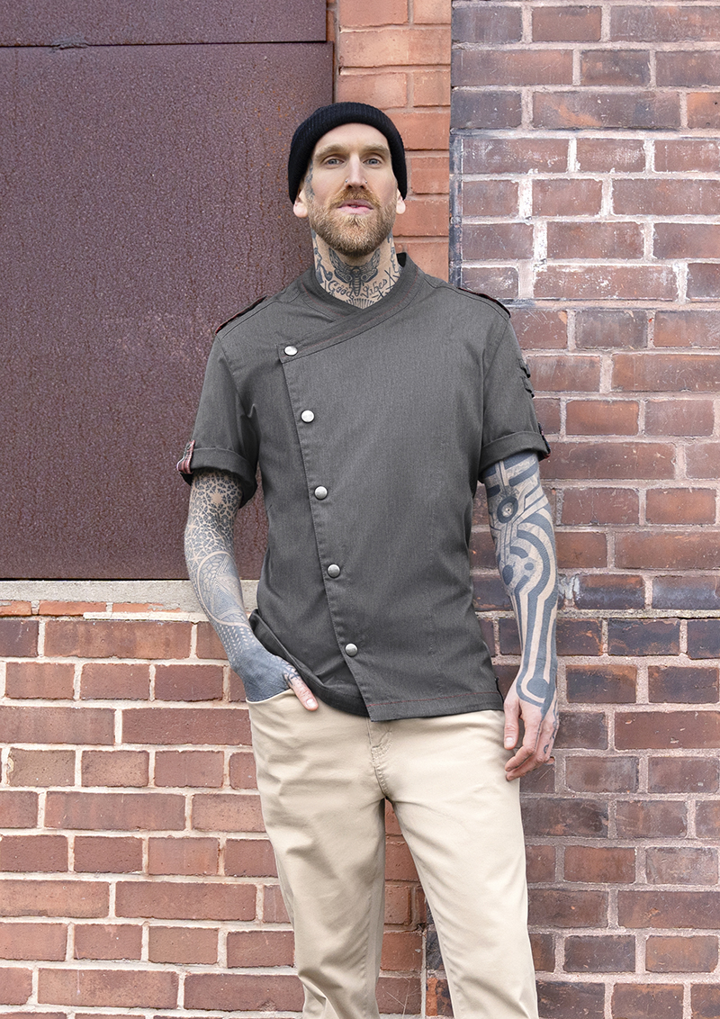 Kurzarm Herren-Kochjacke ROCK CHEF® Stage2 Denim-Style, Regular Fit
