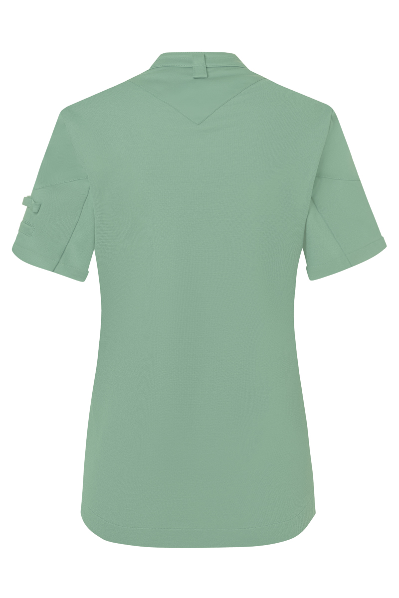 Kurzarm, Poloshirt, Grün, V-Ausschnitt, Kragen, Kleid, Kurzarm, Pastellgrün, Strukturierter Stoff, V-Ausschnitt? (Rückseite), Kurzarmshirt, Rückenansicht, Grün, Golf-/Sportshirt, Kragen/Stehkragen