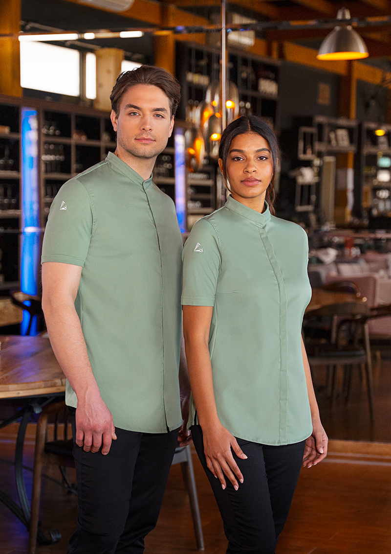 Polo-Shirt, Kurzarm, Damen und Herren, Militärgrün, Kragenlose Bluse
