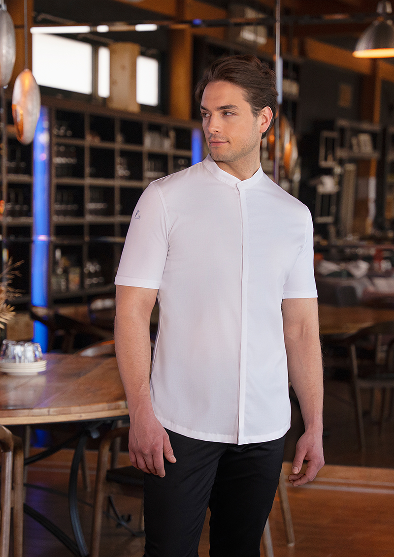 Hemdshirt, Kurzarm, Weiß, Knopfleiste, Henley-Kragen, shirt, kurzarm, weiß, knopfverschluss, polo