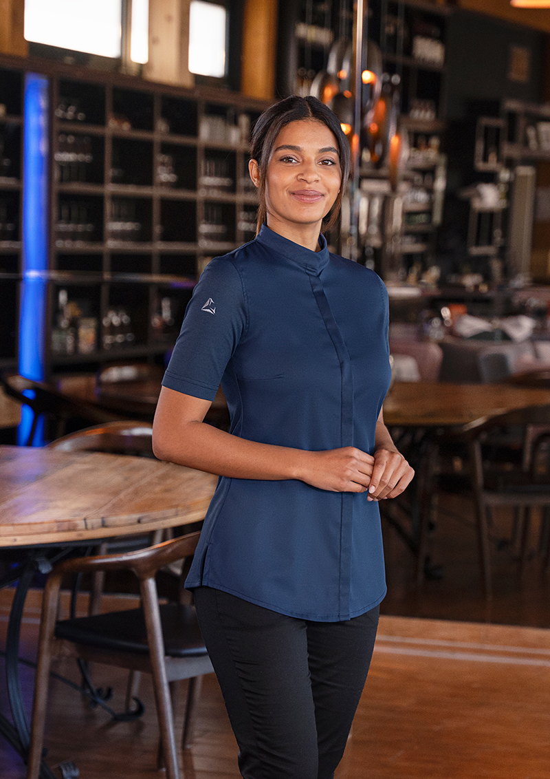 bluse, kurzarm, poloshirt, navy, uniform, Poloshirt, kurzärmlig, blau, Kragen, fitted