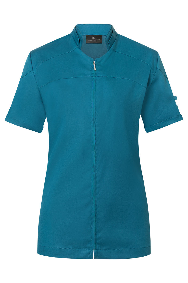 Polohemd, Kurzarm, Vorderreihe Reißverschluss, Türkis/Teal, Stehkragen, Schwesternkleid, Kurzarm, Reißverschluss, Teal, Pflegeuniform, Kurzarm, Bluse, Reißverschluss, Teal, Uniform