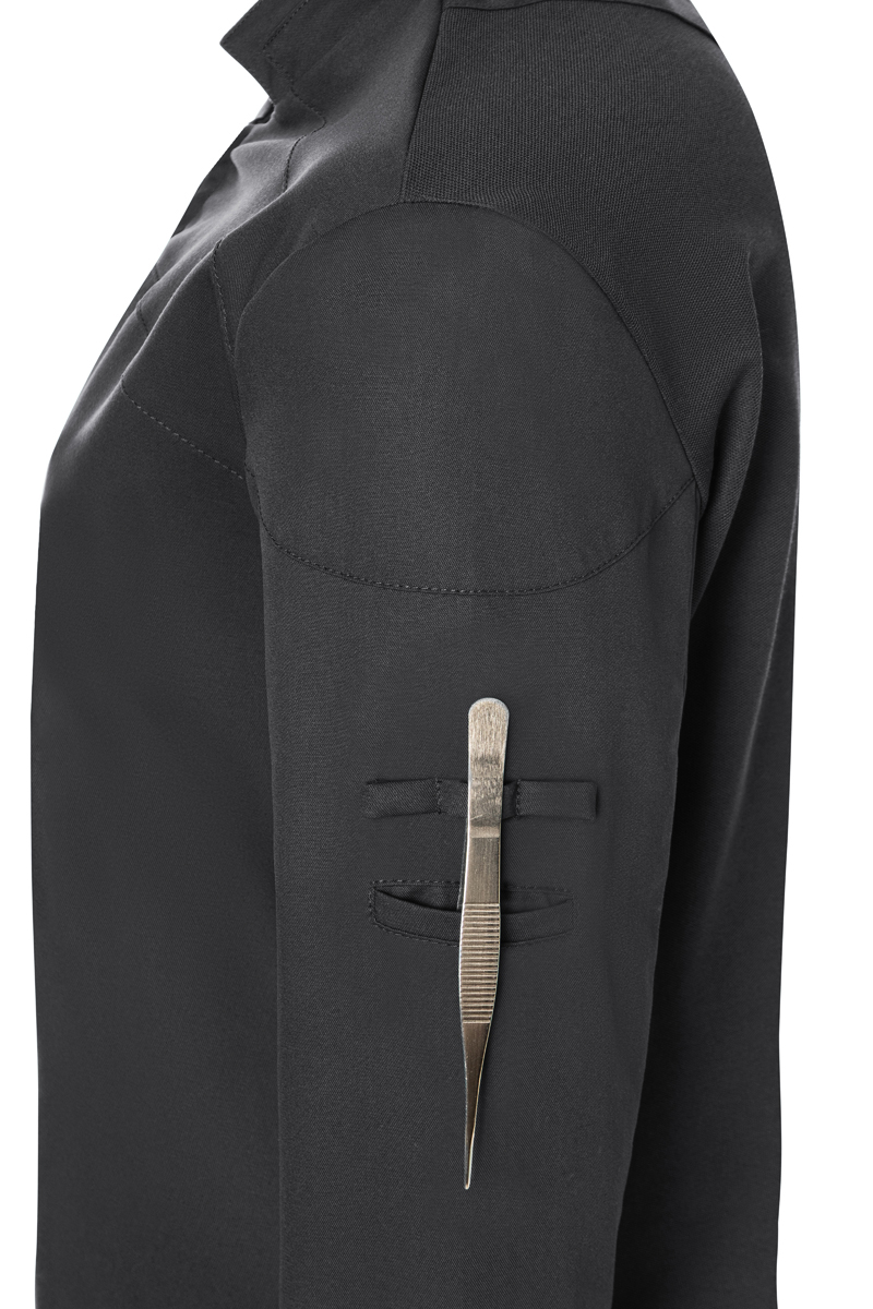 jacke, armtasche, metallstift, schwarz, langerärmlig, jacke, armbereich, brusttasche, stich, clip, jacke, armtasche, stoff, knopflos?, jacket, armour, pocket, buttonhook, epaulette, jacke, arme, paspel, metalischer clip, clip mit nadel
