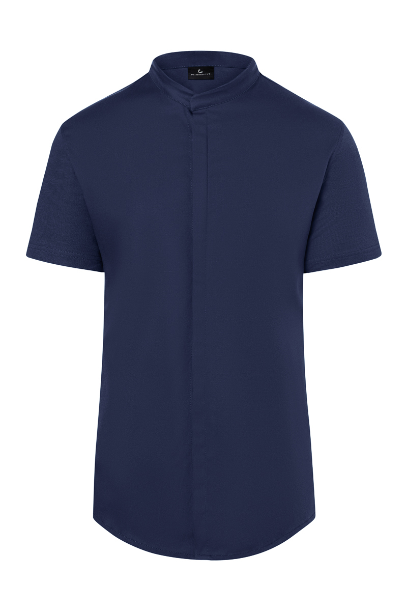 Hemd, Kurzarm, Navy, Kragenlos, Fehlen von Muster