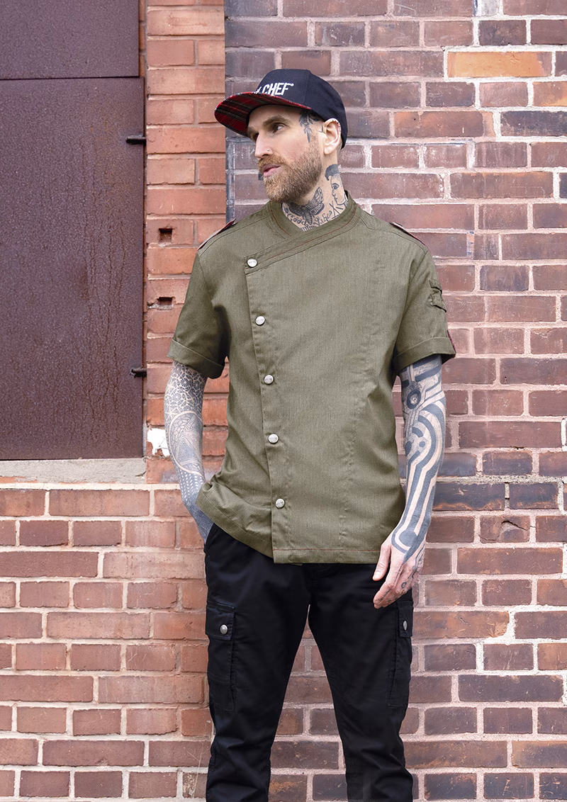 Short-sleeved Men´s Chef jacket Denim-Style ROCK CHEF®-Stage2