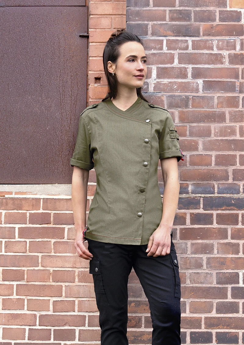 Short-sleeved Ladies' Chef Jacket Denim-Style ROCK CHEF®-Stage2 Short-sleeved Ladies' Chef Jacket Denim-Style ROCK CHEF®-Stage2