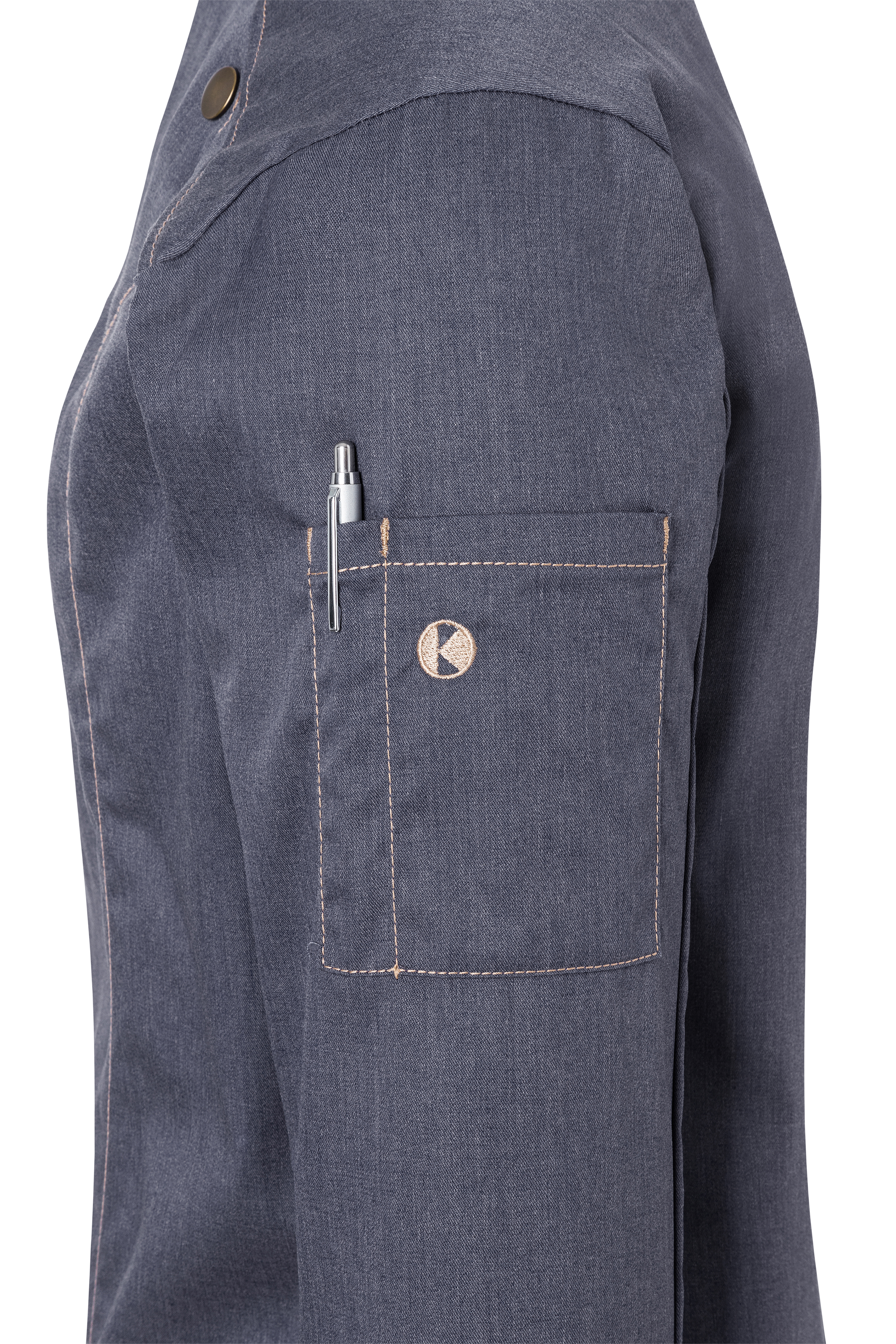 Langarm Damen-Kochjacke Jeans-Style, leicht tailliert