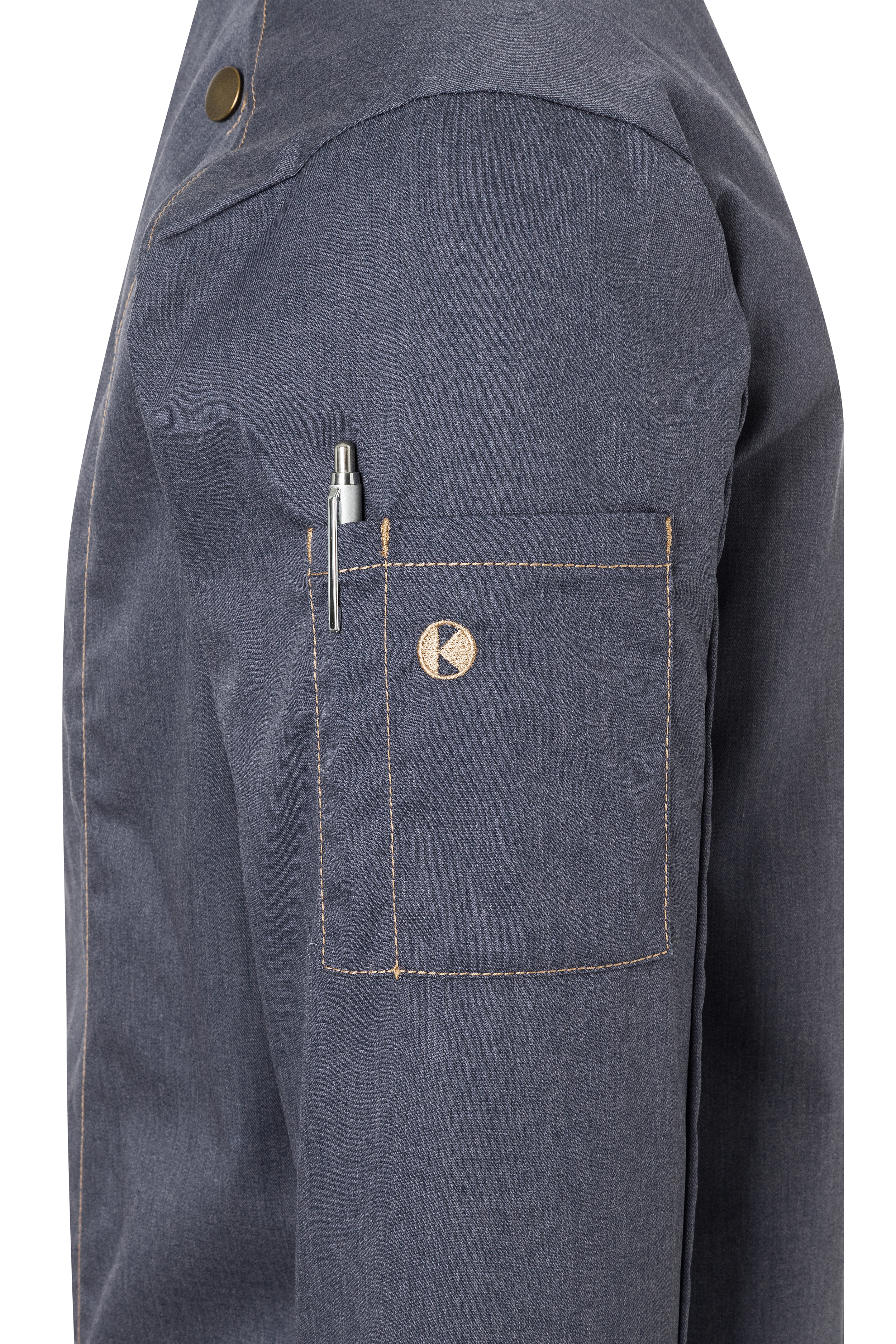 Langarm Herren-Kochjacke Jeans-Style, leicht tailliert