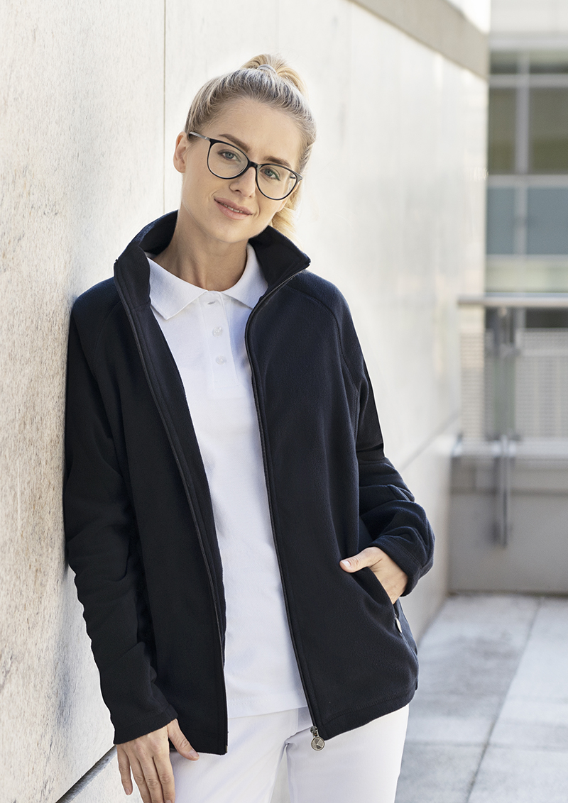 Damen Fleecejacke Warm-Up, recyceltes Polyester, Regular Fit