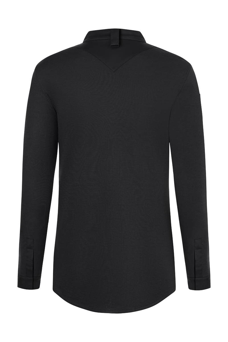 dunkler pullover, langarmshirt, rückseite sicht, v-ausschnitt, monochrom