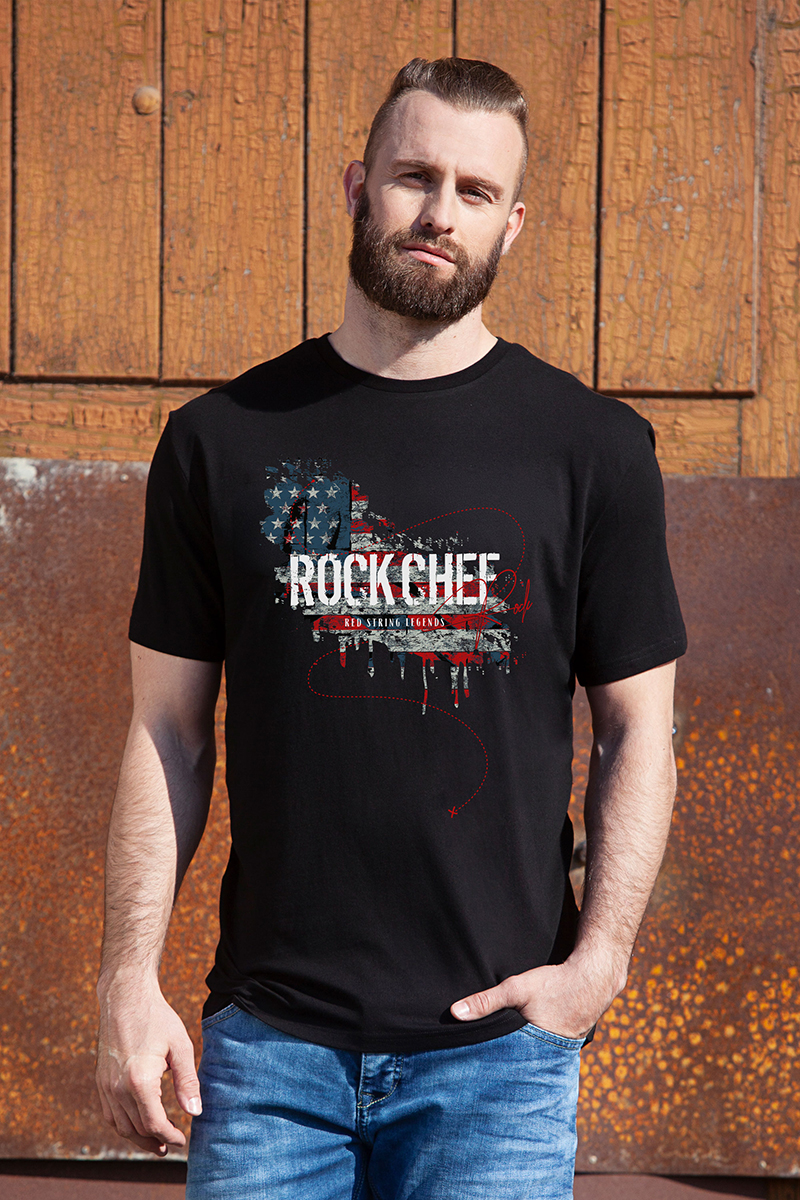 Herren-T-Shirt, schwarz, Rundhalsausschnitt, Kurzarm, Frontprint