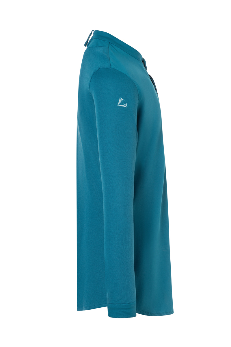 polo-shirt, long-sleeve, blue, logo, synthetisch