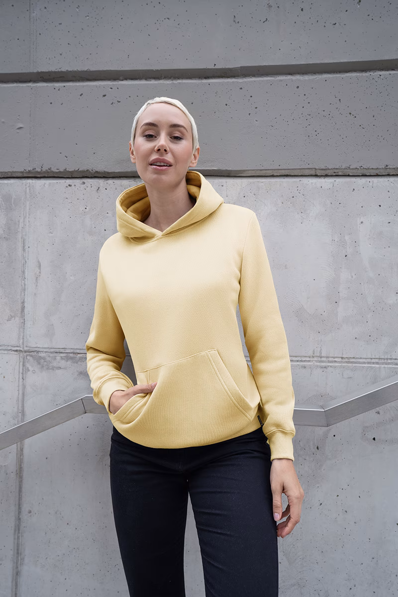 Hoodie, Kängurutasche, Pastellgelb, Fleecestoff, Sportlich, Hoodie, Kapuzenpullover, Pastellgelb, Kängurutasche, Langarm, Hoodie, Kapuzenpullover, Beige, Sweatshirt, Taschen