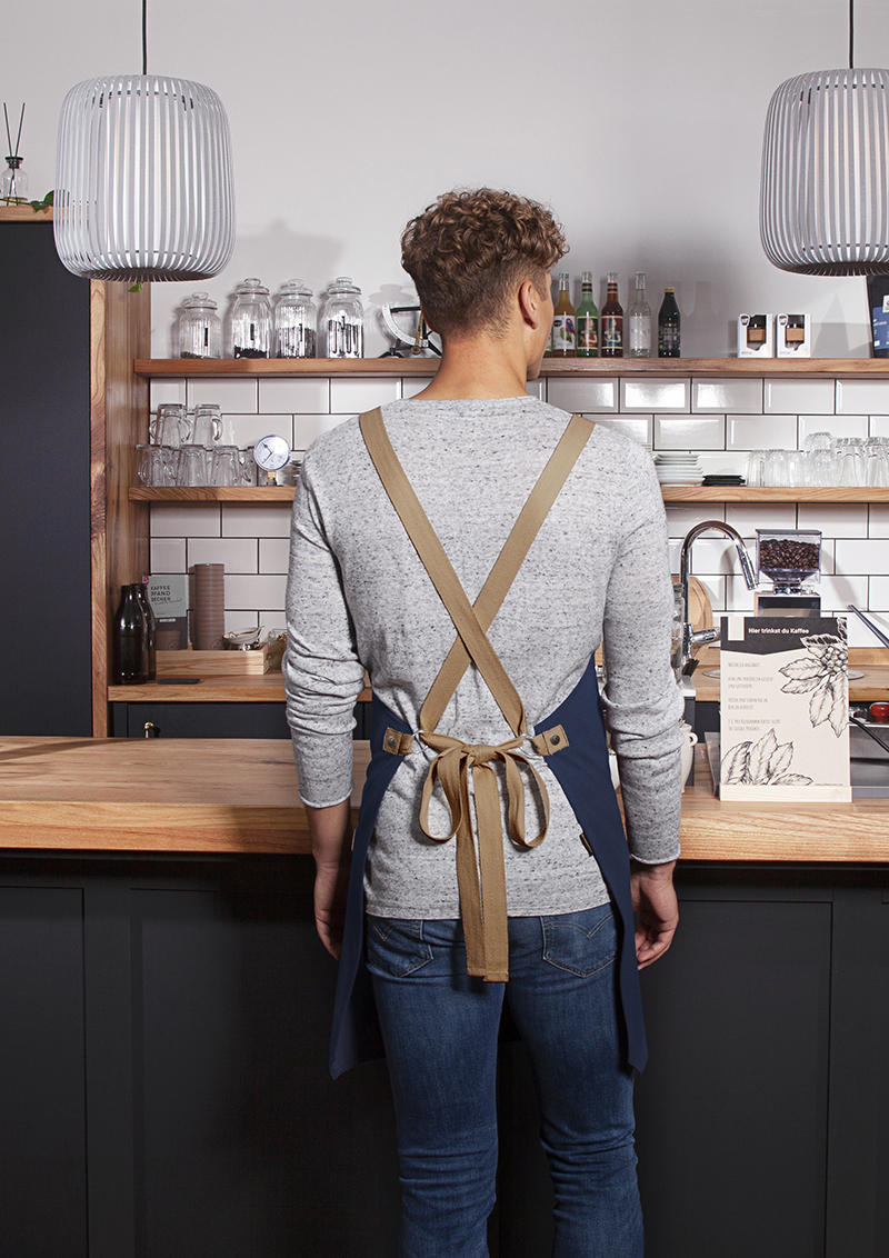 Bib Apron Urban-Look in steel blue, with Detachable Cross Straps and Pocket