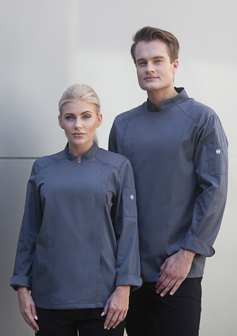 Men's Long-Sleeve Chef Jacket Noah in anthracite, slightly fitted