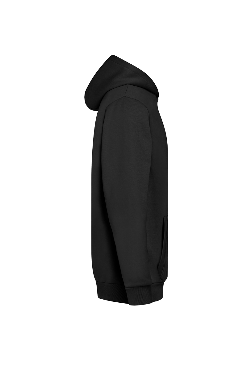 schwarzer Hoodie, Kapuze, Langarm, Rippbündchen, Baumwollpullover