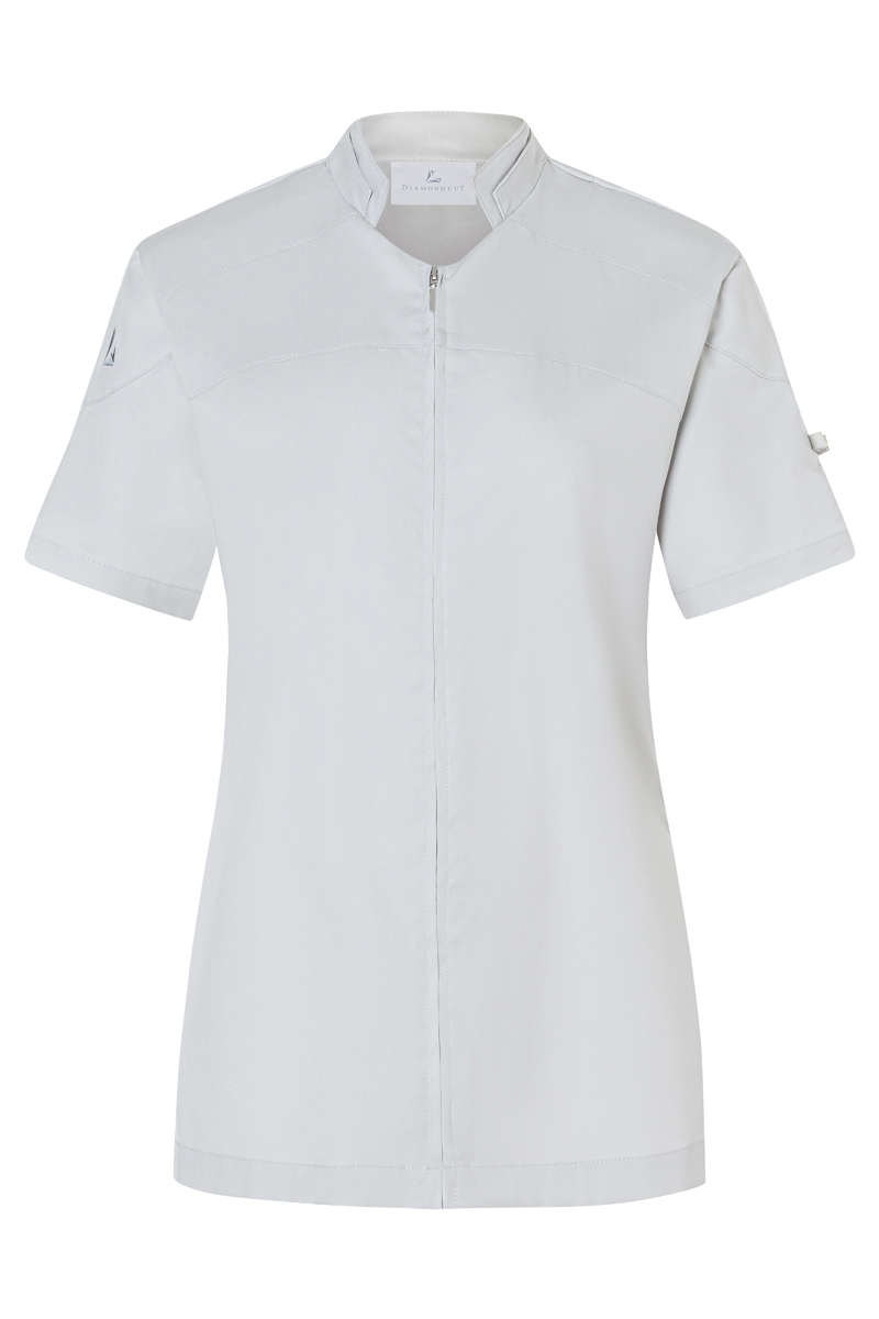 Kurzarm, Stehkragen, Reißverschluss, Uniform-Top, Hellgrau, Kleidungsstück, Kurzarm, Reißverschluss, Stehkragen, weiße Farbe, Kleidungsstück, Shortsleeve, Stehkragen, Reißverschluss, hellgrau