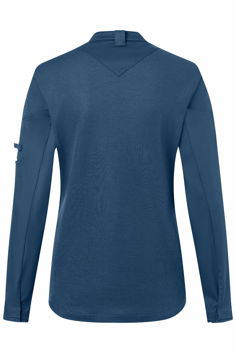 Langarmshirt, Rundhals?, V-Ausschnitt, blau, künstlerische Stoffstruktur, Hemdbluse, Langarm, Kragenverschluss, Einfarbig, V-Ausschnitt