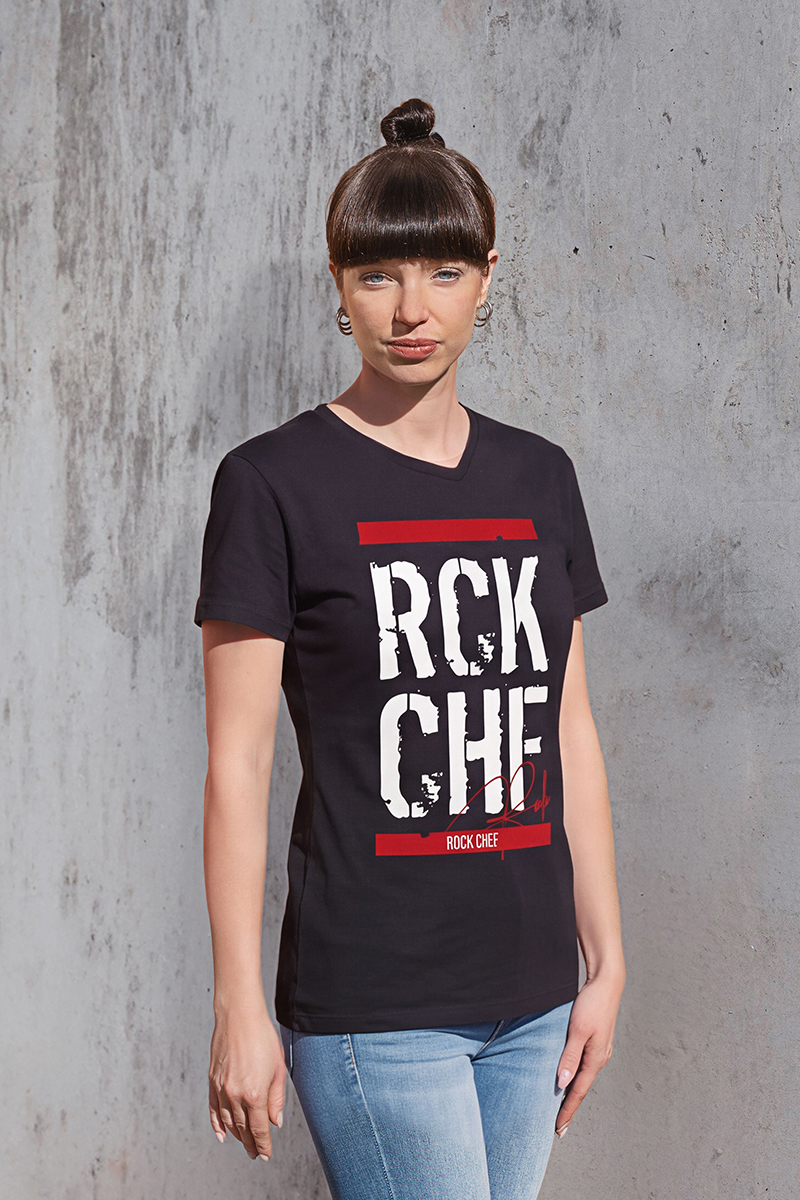 T-Shirt, Kurzarm, Schwarz, Grafik, Rock Chef