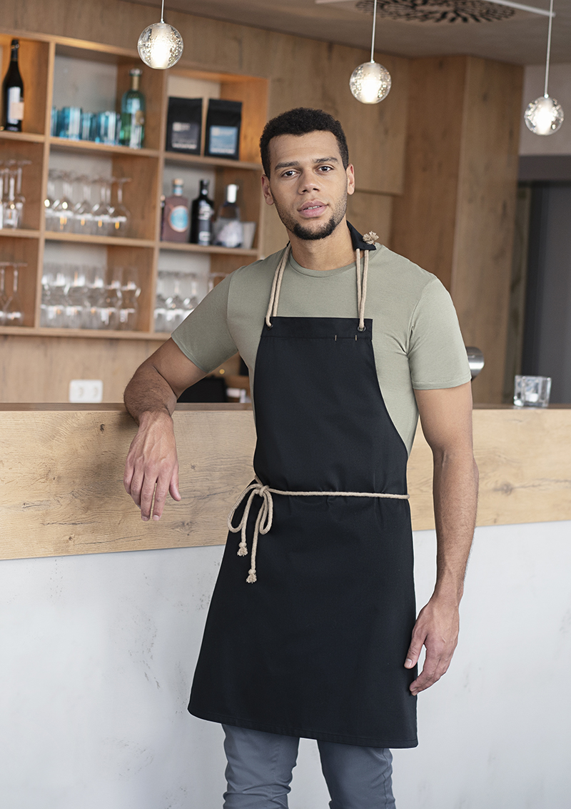 Bib Apron New-Nature, from sustainable material, 65 % GRS Certified Recycled Polyester / 35 % Conventional Cotton