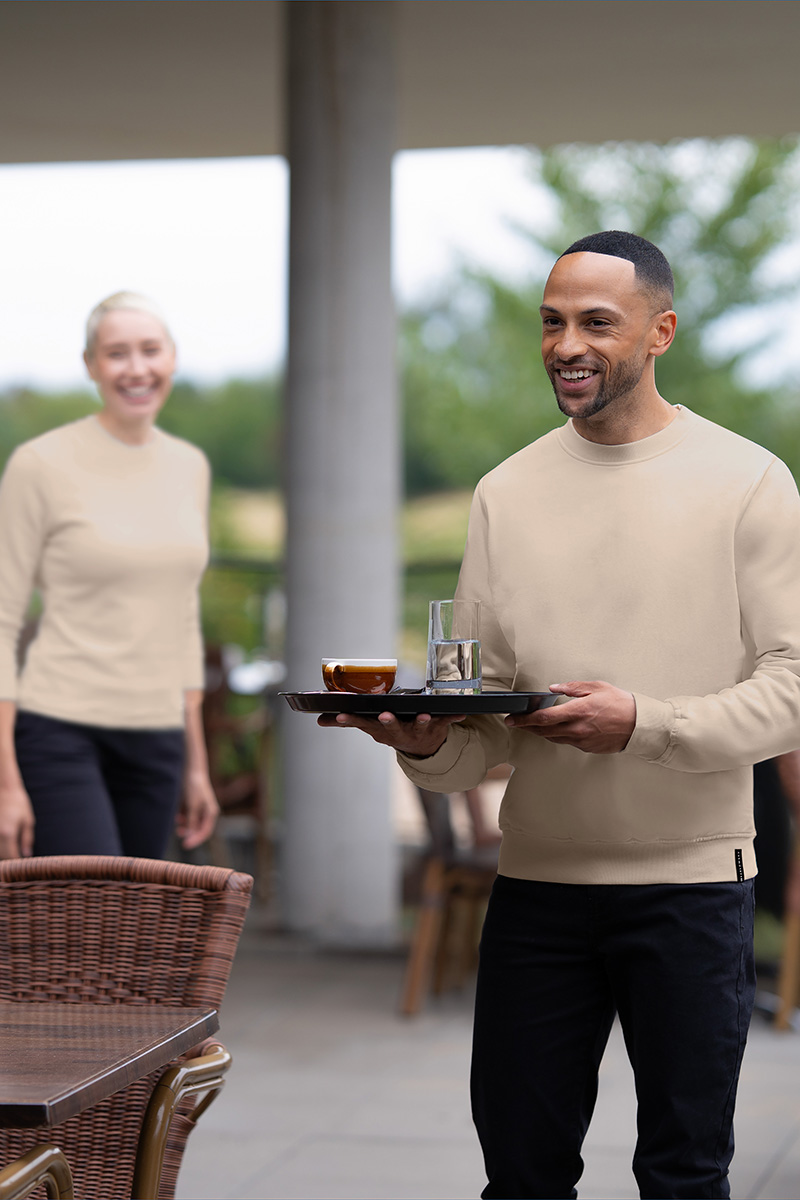 Bekleidungsstück, Beige Pullover, Langärmelig, Crewneck, Mann