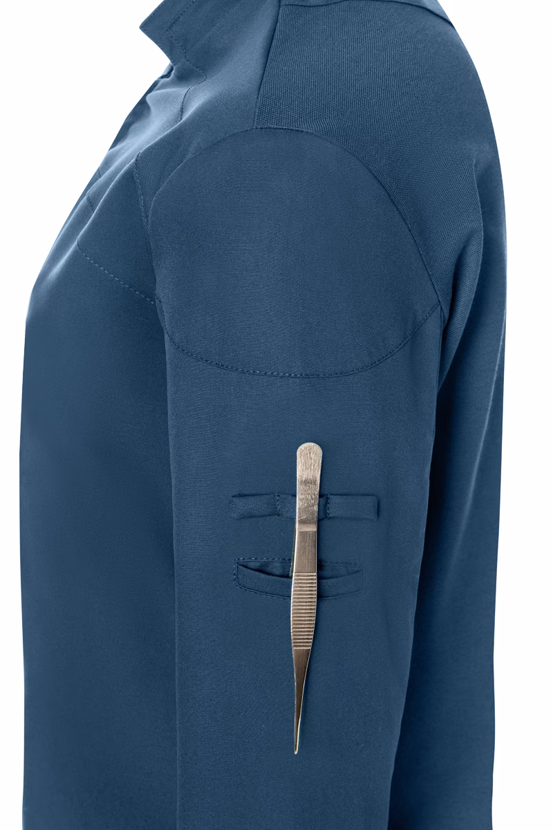 blauer-pullover, armtasche, taille, knopflose, polo-kragen, Baseball-Kragen, Arm-Patch, Pocket, Stitching, Pin am Arm