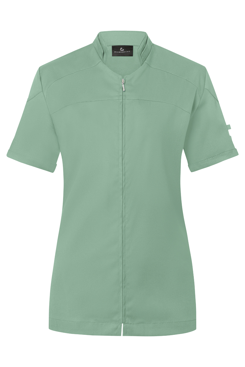 Bluse, Kurzarm, Frontreißverschluss, Reißverschluss, Mintgrün, Kurzjacke, Zipfjacke, Halblang, Stoffjacke, Mintgrün, Top, Bluse, Gerade Passform, Kurzarm, Frontreißverschluss