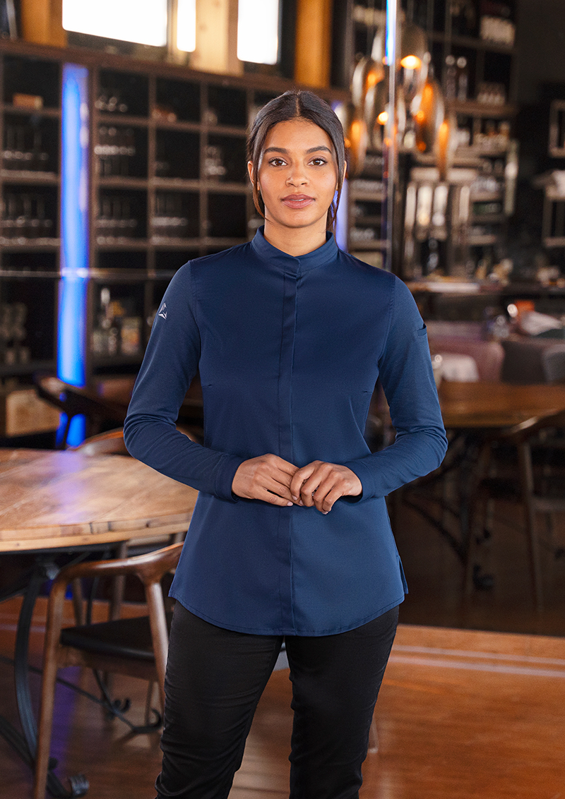 blaues Oberteil, Langärmelig, Stehkragen, Reißverschlusslose Jacke, Schlichtes Top, bluse, langeärmlig, reverskragen, unifarben, navy, bluse, langarm, reissverschlussfrei, hemdenstil, unifarben