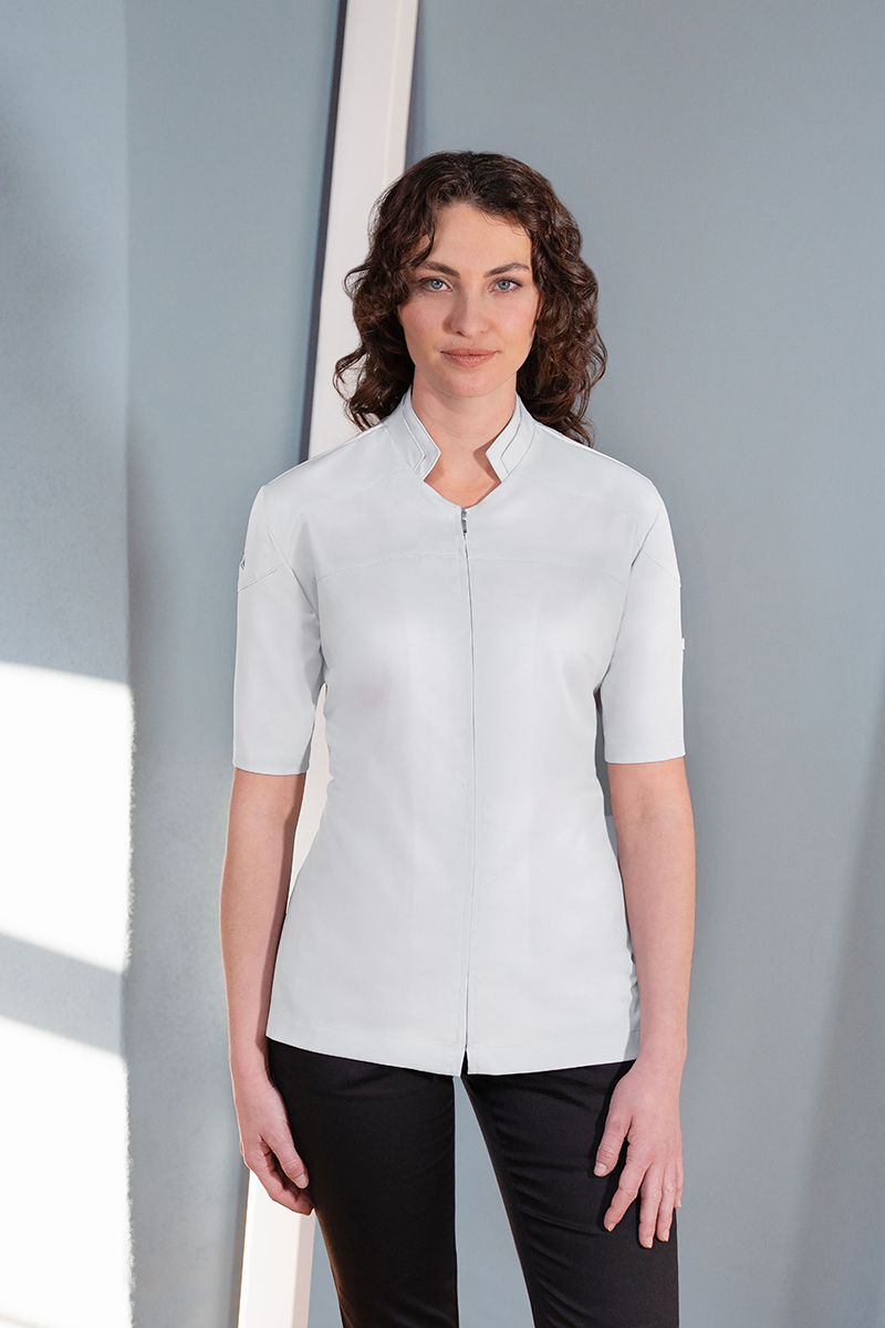Bluse, Kurzarm, Front-Reißverschluss, Plainfarbige Bluse, Chiffon- oder Glattstoff?, bluse, kurzarm, reißverschluss, weiß, modern, bluse, kurzarm, reverskragen, reissverschluss, hellgrau