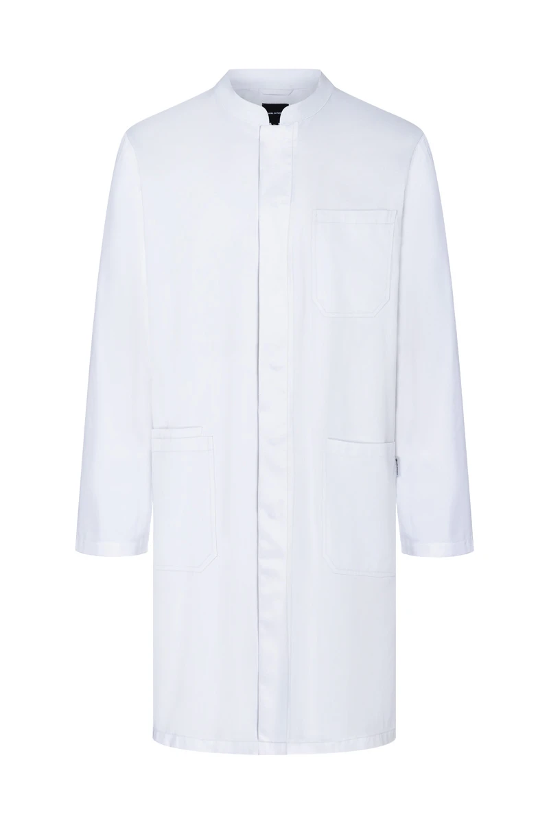 Herren Arzt- und Labormantel Modern-Shape mit Stehkragen und verdeckter Knopfleiste Herren Arzt- und Labormantel Modern-Shape mit Stehkragen und verdeckter Knopfleiste